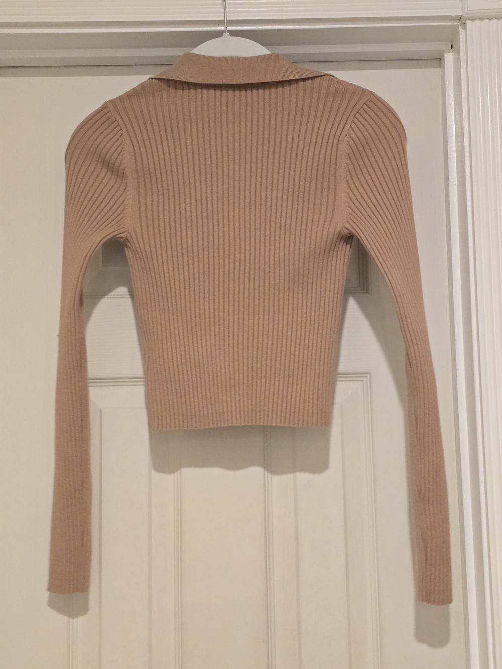 aerie Cropped Ribbed Button-Front Cardigan - Beige/Tan - Picture 2 of 4